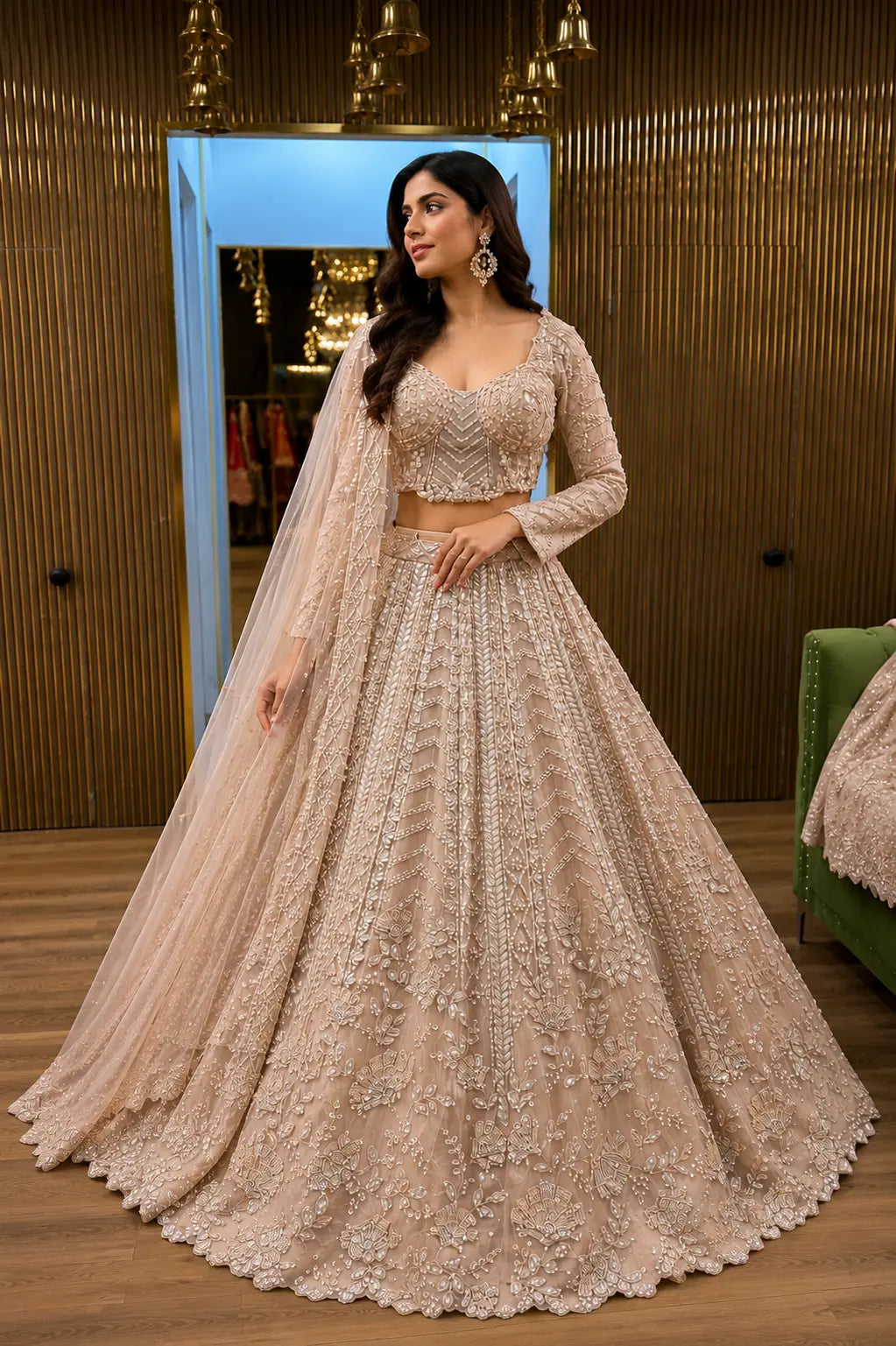 Blush Sequin & Bead Work Reception Lehenga Choli
