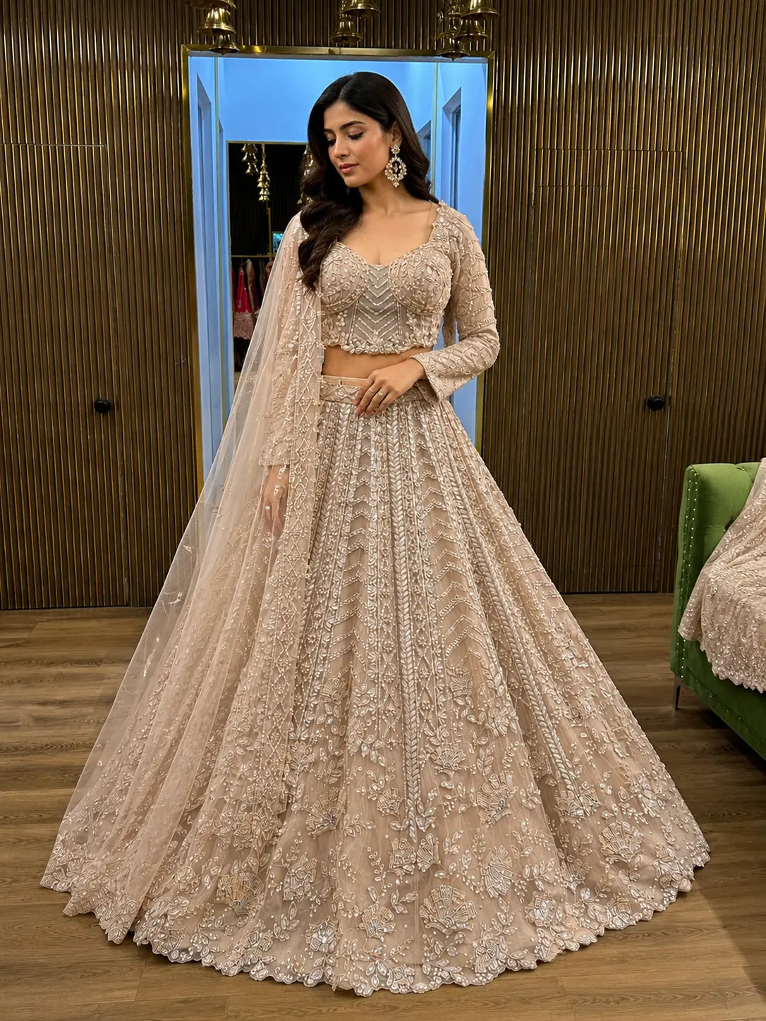 Blush Sequin & Bead Work Reception Lehenga Choli