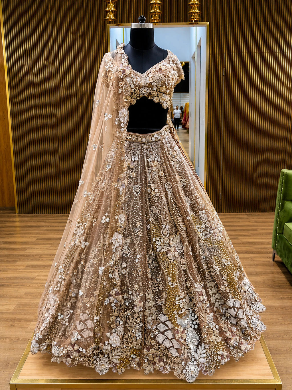 Champagne Beige Embellished Reception Lehenga Choli