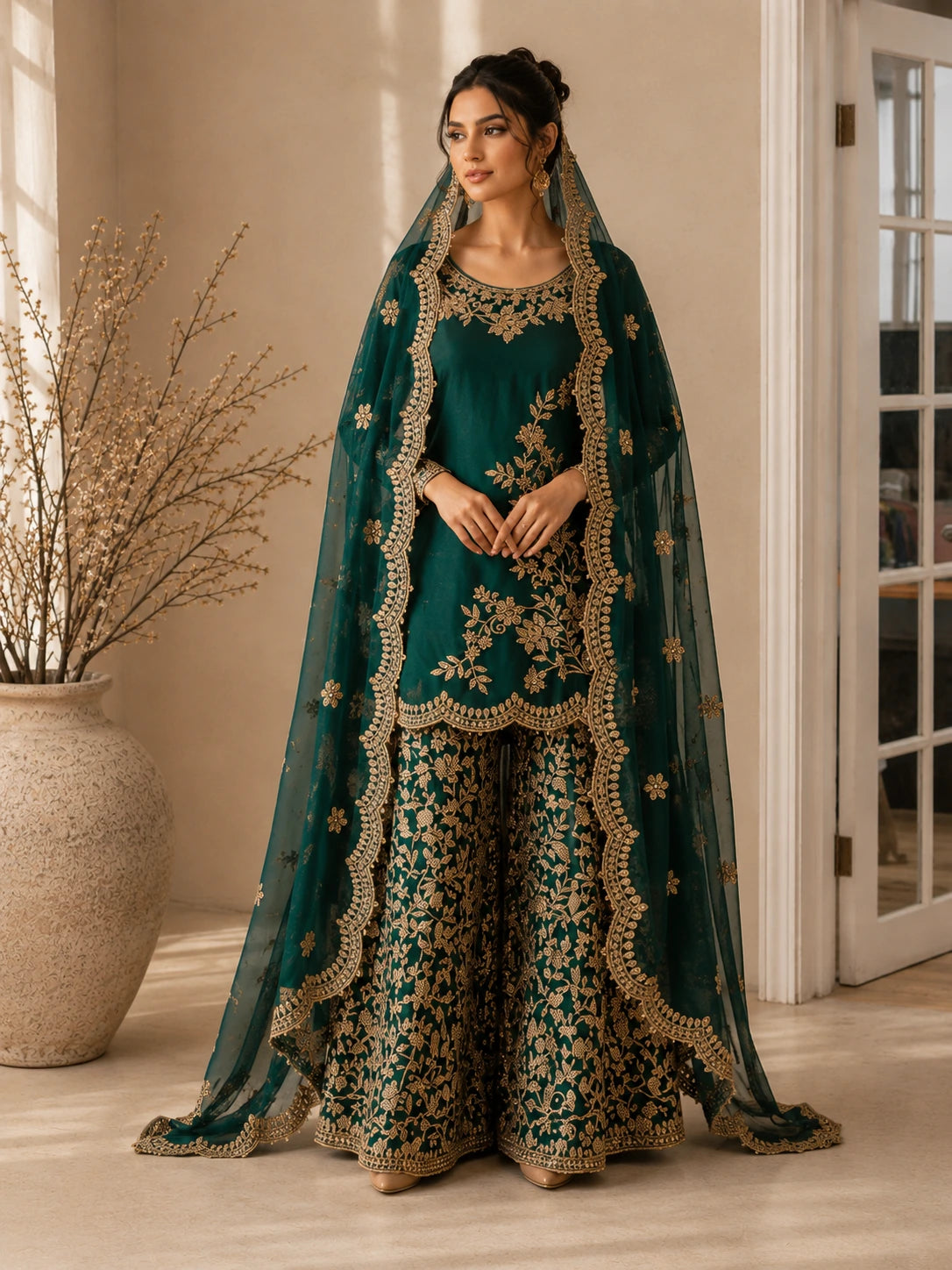 Heavy Embroidered Sharara Suit with Dupatta