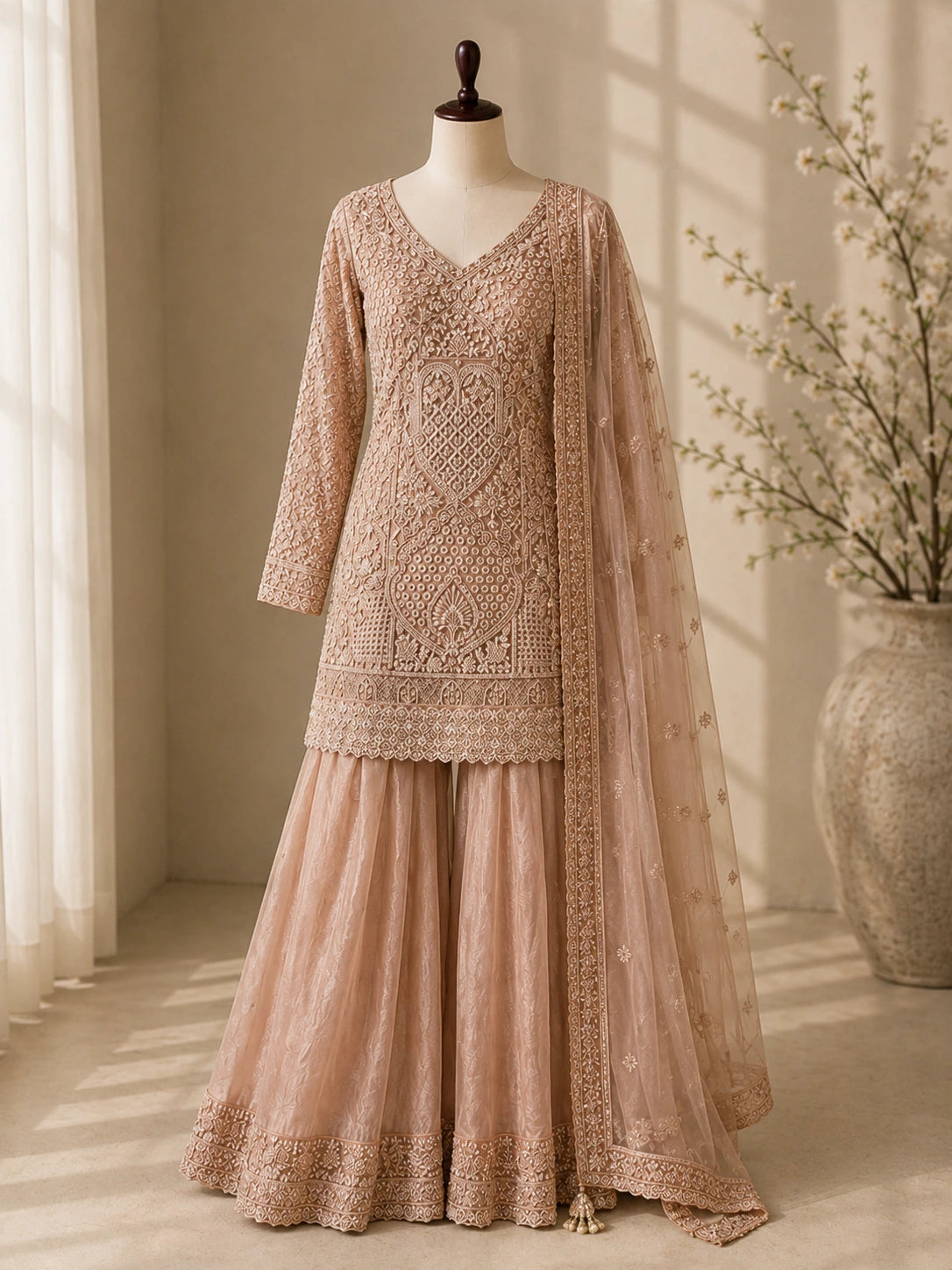 Soft Pink Embellished Sharara Suit with Dupatta