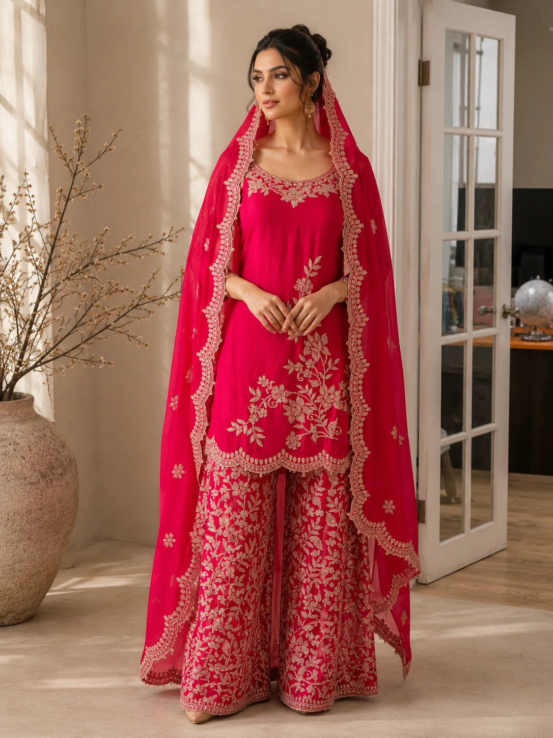 Heavy Embroidered Sharara Suit with Dupatta