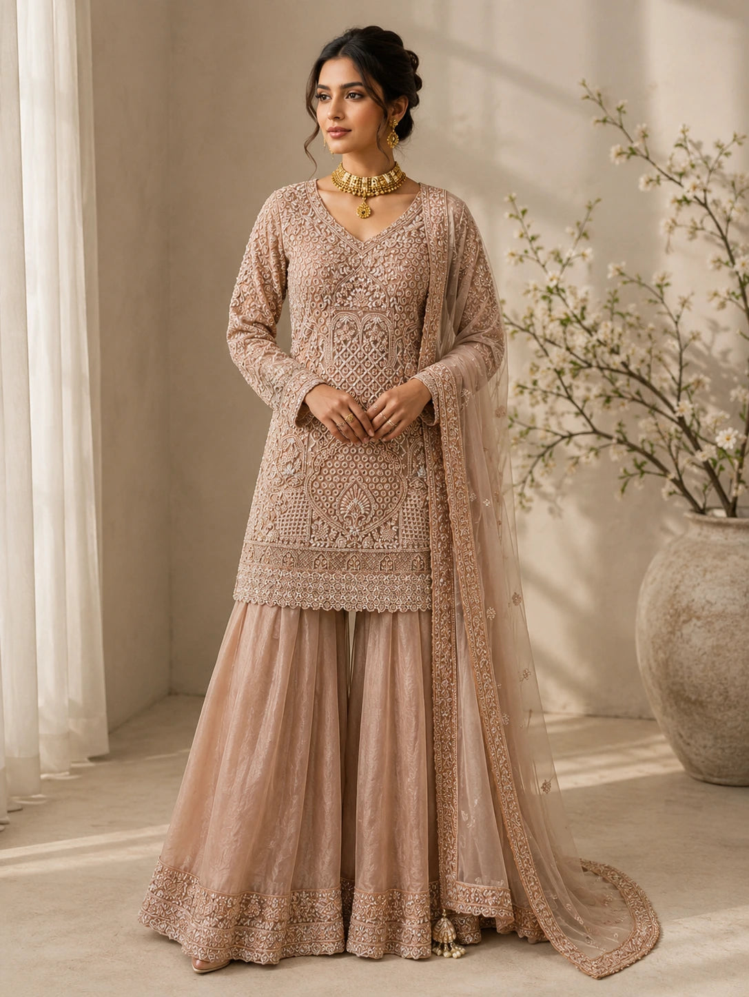 Soft Pink Embellished Sharara Suit with Dupatta